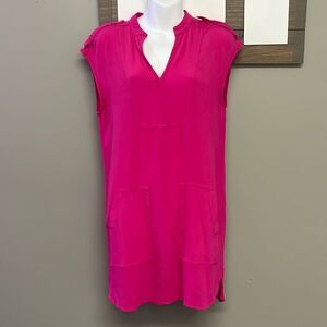 J. Crew Hot Pink Pullover High Low Viscose Dress w/ Pockets and Shoulder Tabs-Sm